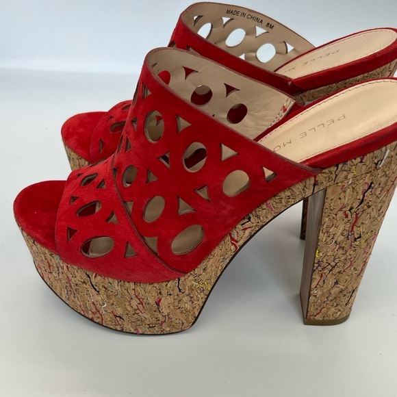Pelle Moda Red Suede Platform Mule with Cutout Upper - Picture 3 of 8